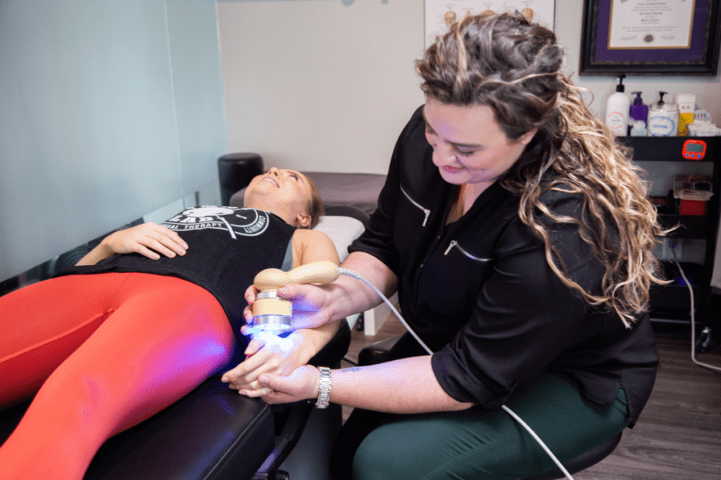 patient getting elbow and wrist pain treatment at myo lab