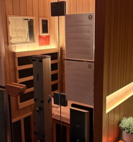 Infrared and red light therapy sauna at MYo Lab Calgary, designed for full-body relaxation, pain relief, and improved recovery in a private treatment space.