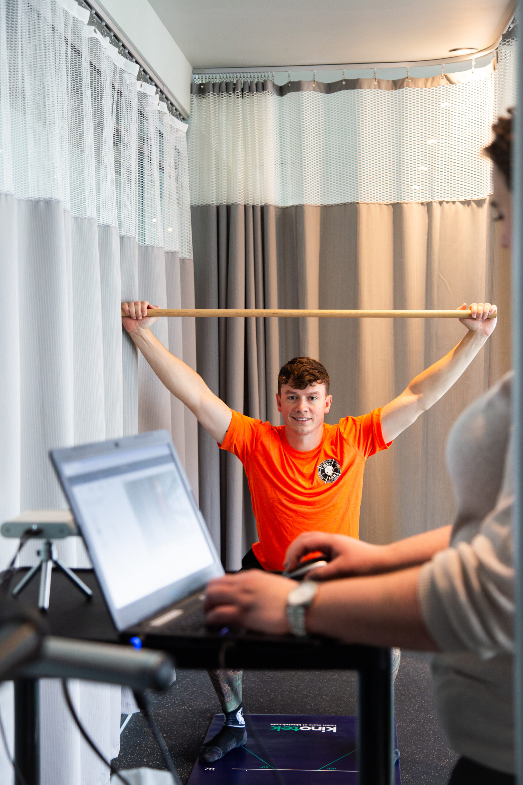 Kinotek movement assessment measuring shoulder mobility and posture at MYo Lab Health & Wellness in Calgary.